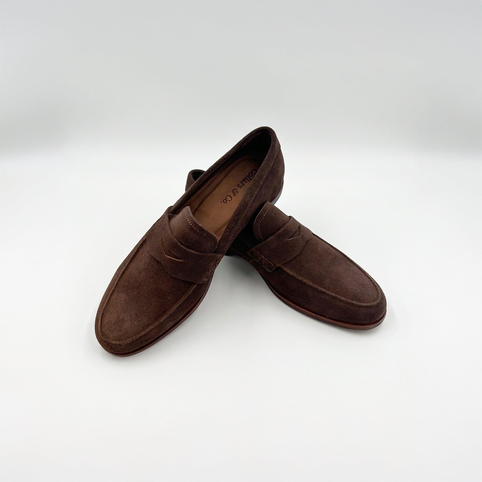 Naples Penny Loafers Chocolate Brown Suede | Collars & Co  display picture 3