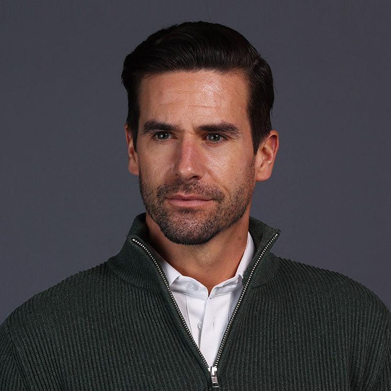 Sequoia Olive Green Quarter Zip Ribbed Cotton Sweater Collars and Co Hong Kong