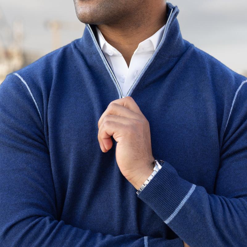 Napoli Accent Quarter Zip Wool & Cashmere Sweater Navy | Collars