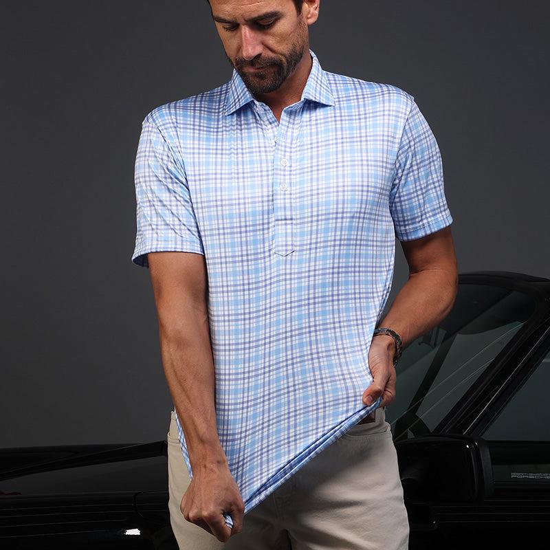 Semi-Spread Collar Polo Sea Island Blue and Purple Plaid | Collars & Co ...