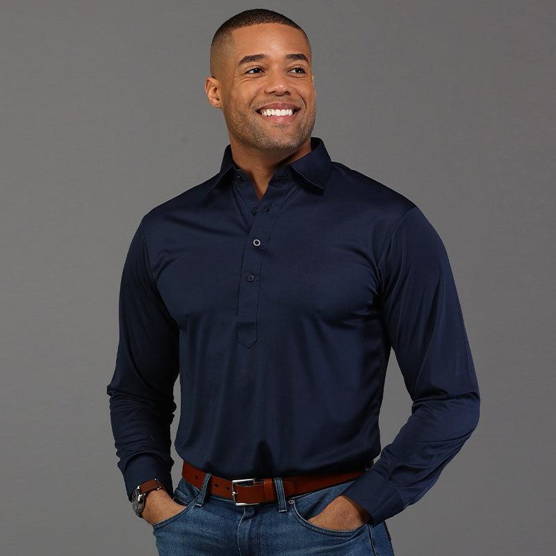 セミスプレッドカラーポロ 長袖 ネイビー | Collars & Co.（カラー