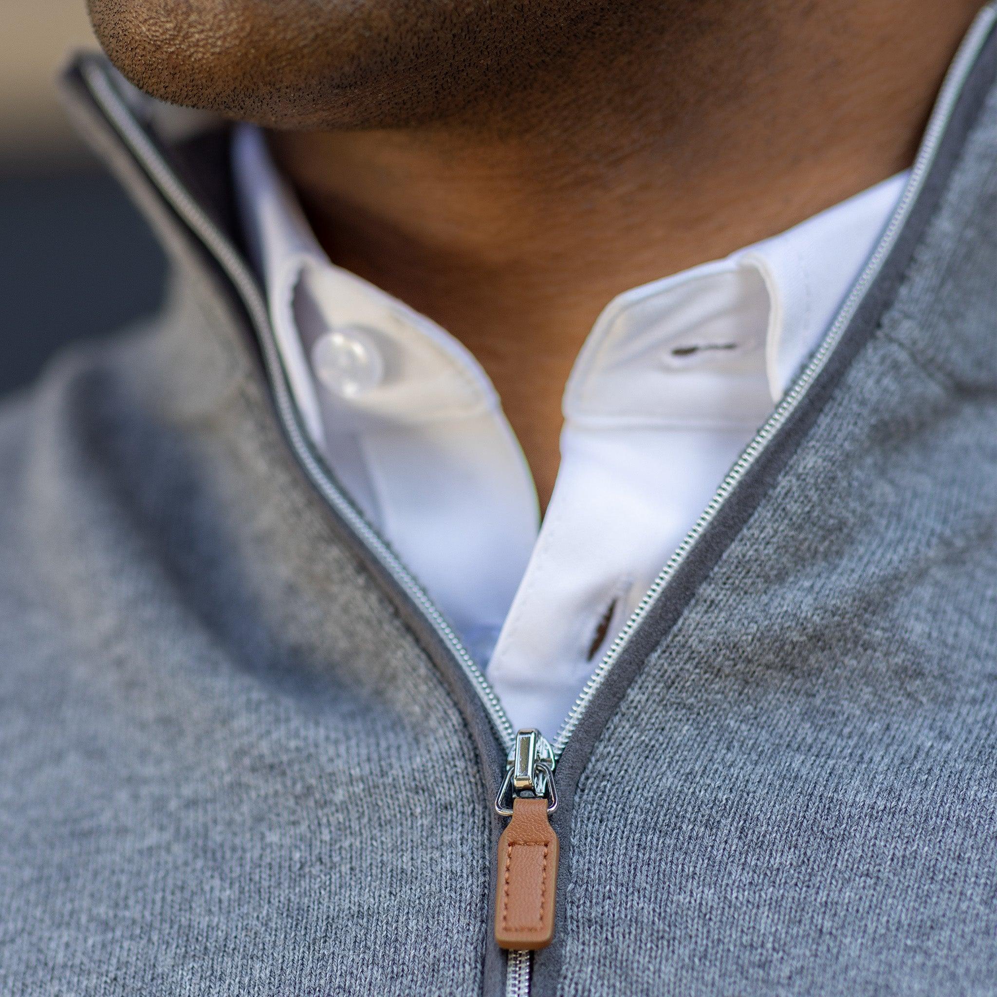 Grey with Grey Trim Luxury Touch Cotton and Cashmere Quarter Zip
