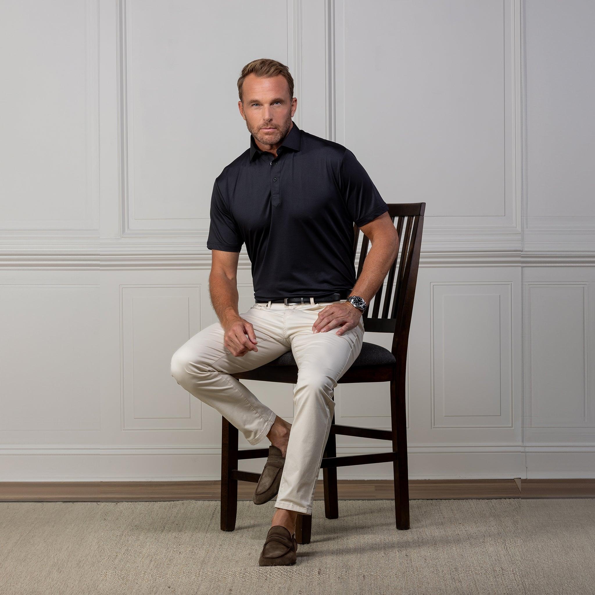 Featherweight Flex Polo Black | Collars & Co: Designer Polo Shirts |  Menswear