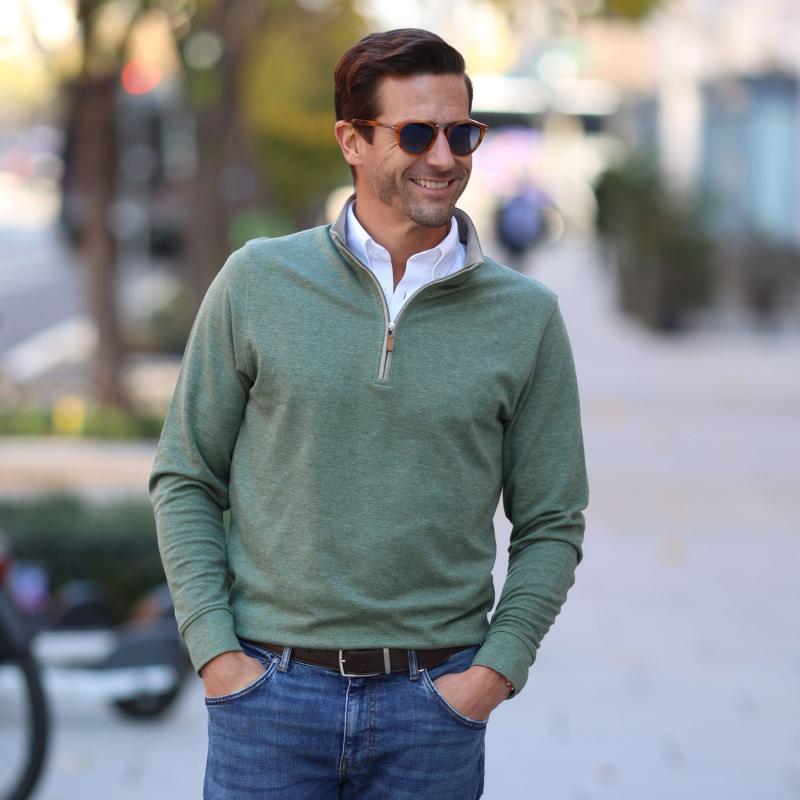 Evergreen Heather Cloud Cotton Quarter Zip Pullover