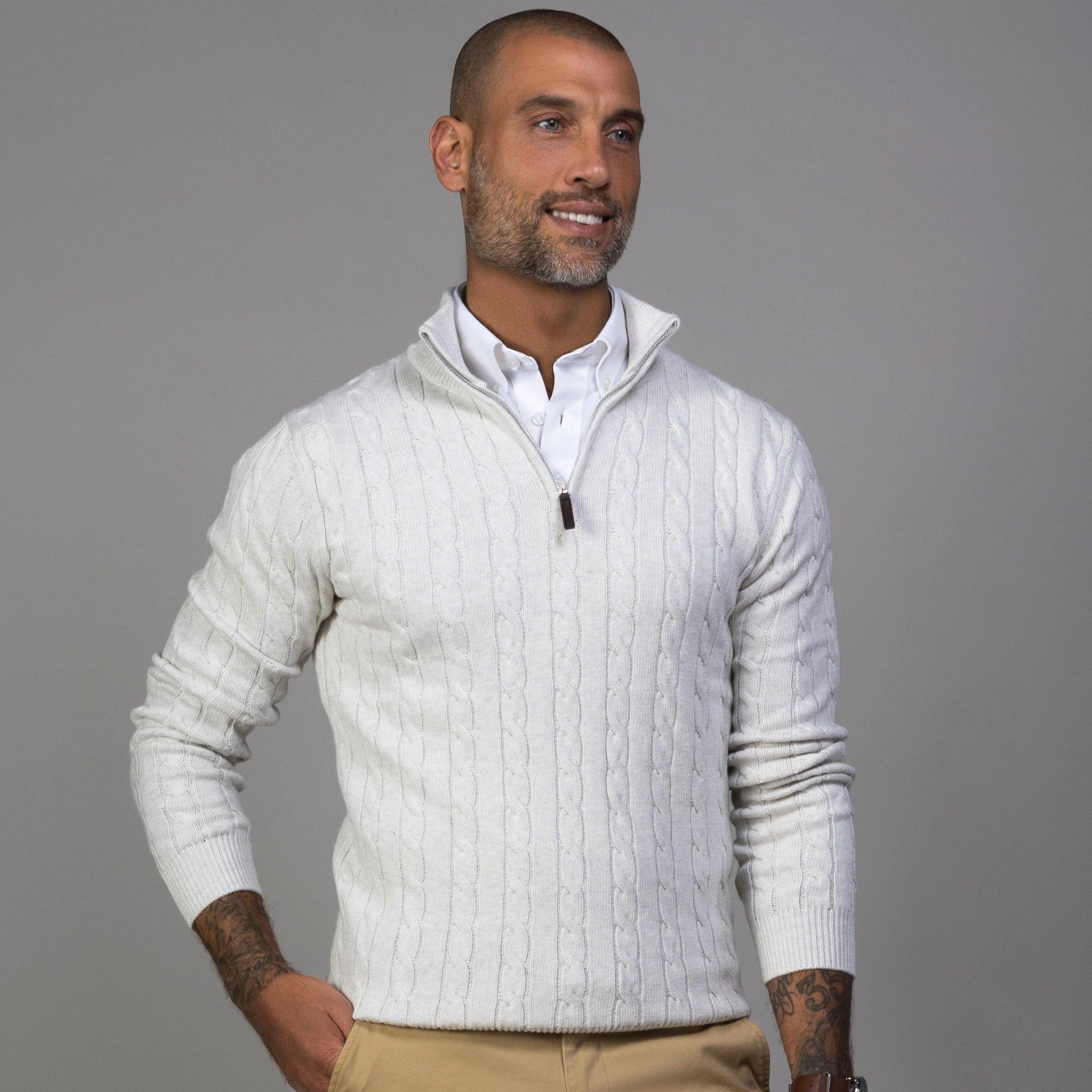 ★CPGN STUDIO_COMPAGNO★ Racing collar pullover knit cream GXIPO Mens Fashion Stand Up Collar Cable Knitted Dress