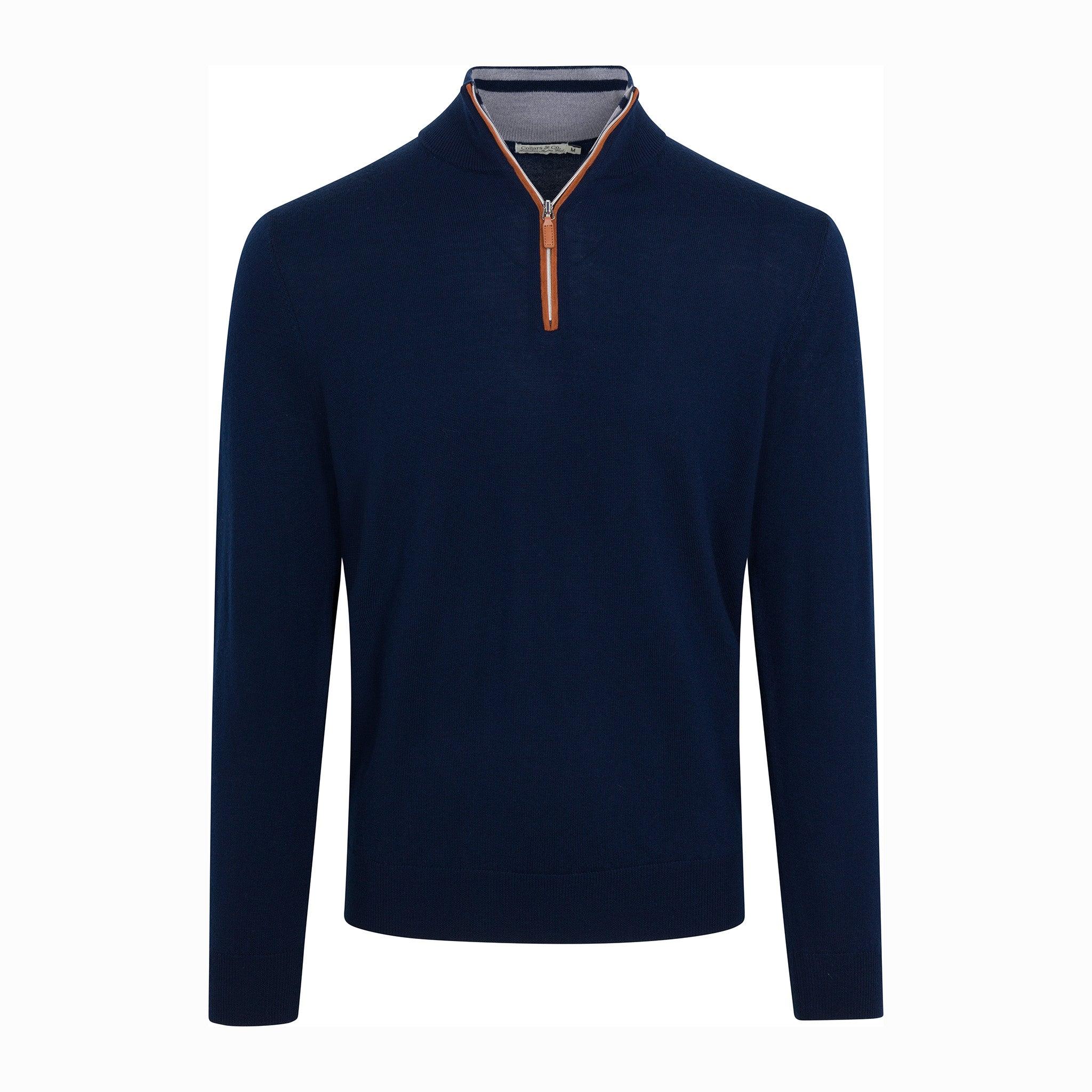 Navy with Brown Suede Trim Cashmere Touch Australian Merino