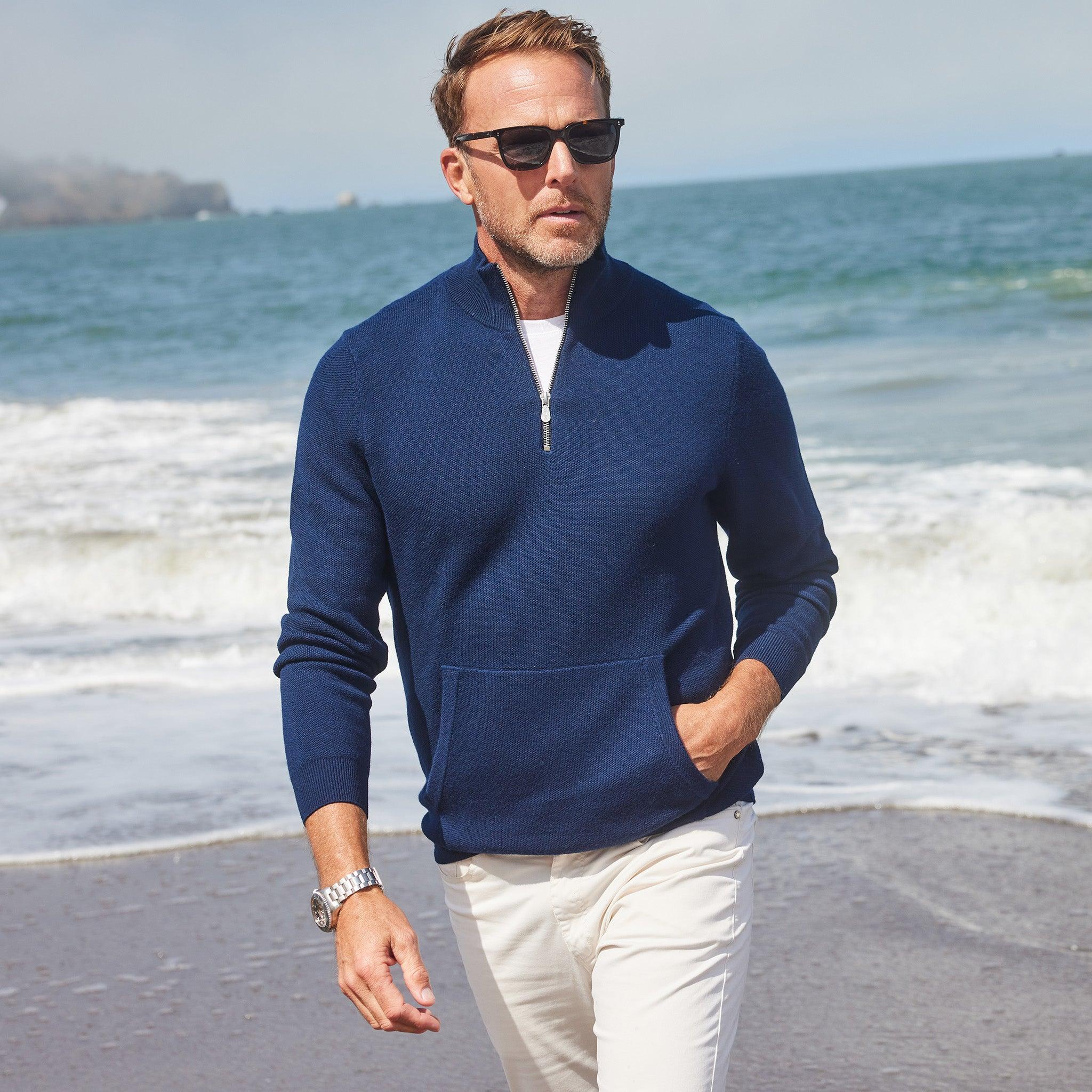 Napoli Pocket Quarter Zip Wool Sweater Navy | Collars & Co