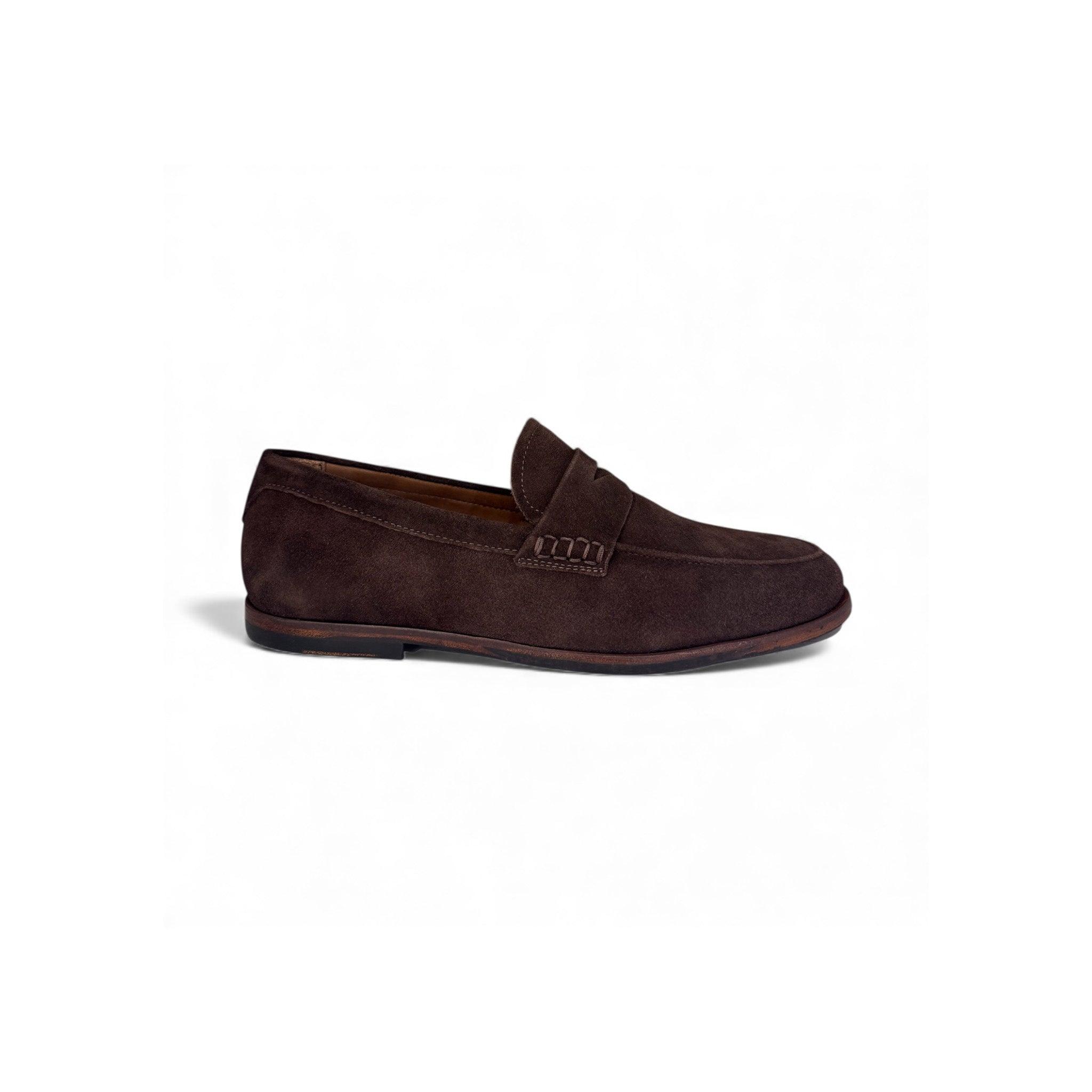 Naples Penny Loafers Chocolate Brown Suede | Collars & Co 