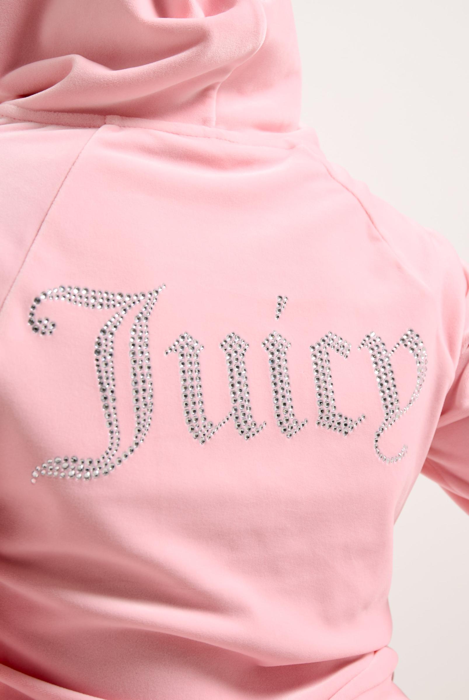 Juicy Pink Diamanté Velour Zip-through Hoodie | Juicy Couture Ireland