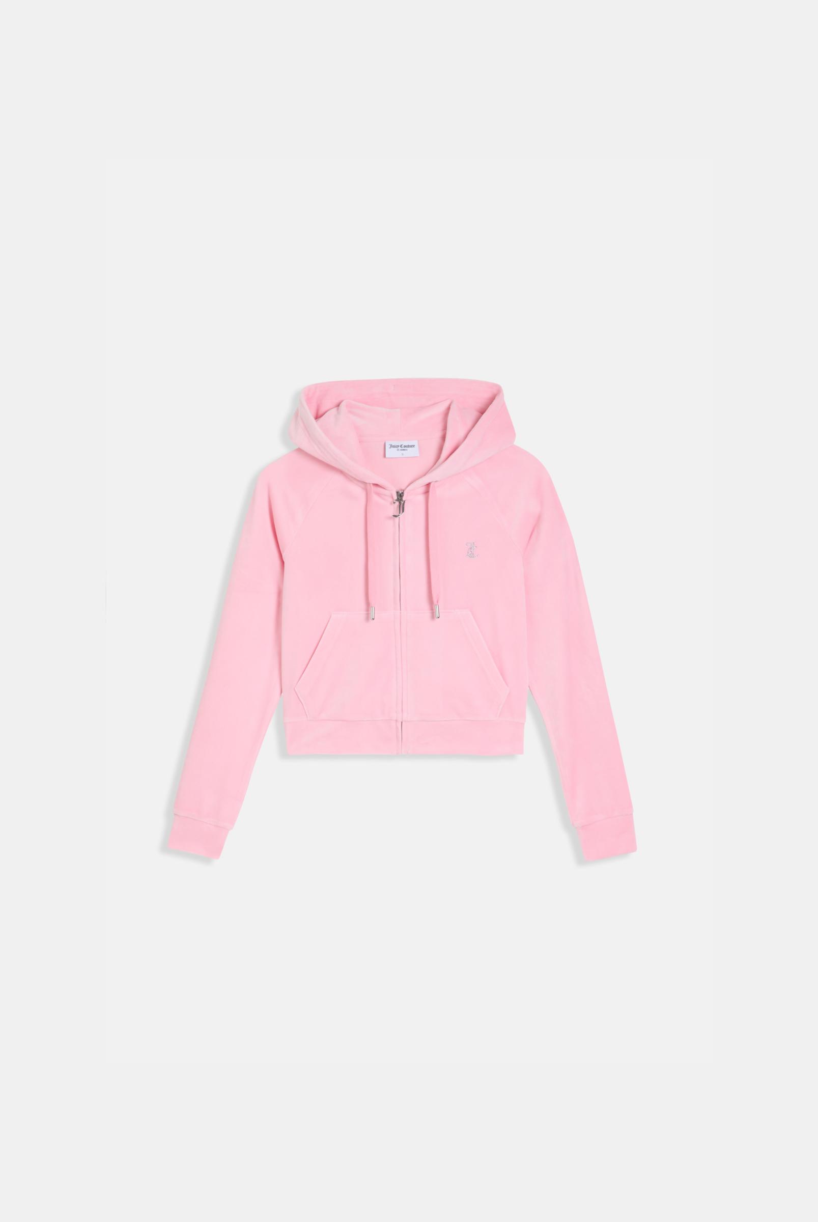 Juicy Pink Diamanté Velour Zip-through Hoodie | Juicy Couture France
