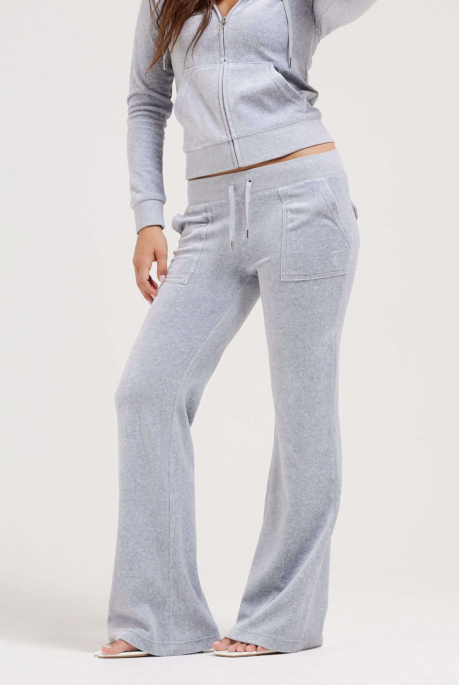 Silver Marl Low Rise Cotton Velour Track Pants | Juicy