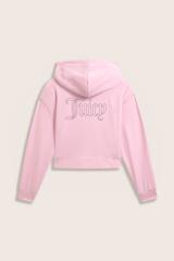 Cherry Blossom Outline Diamante Oversized Cropped Velour Hoodie