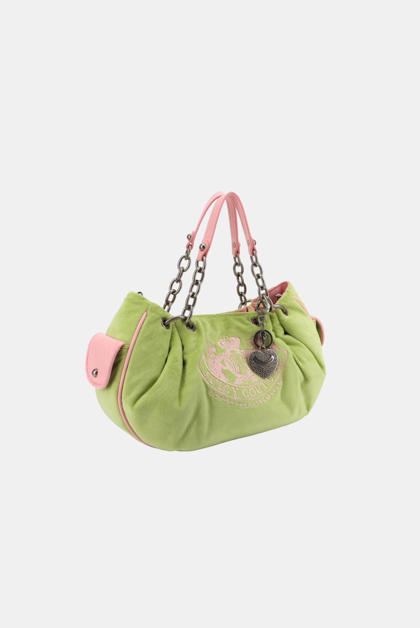Pistachio Green Chain Handle Daydreamer Crest Velour Bag | Juicy