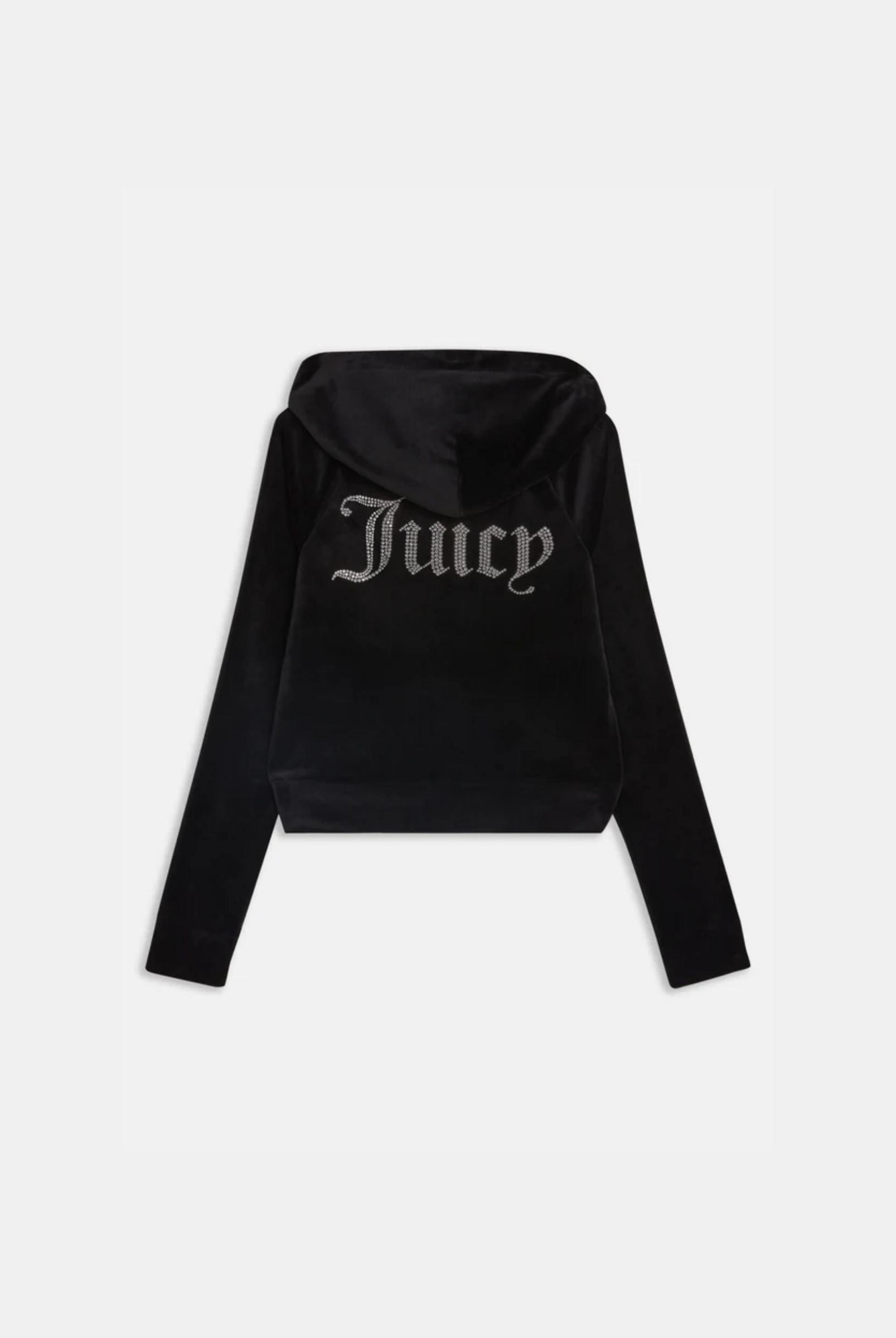 Black Diamante Velour Zip-through Hoodie | Juicy Couture Germany