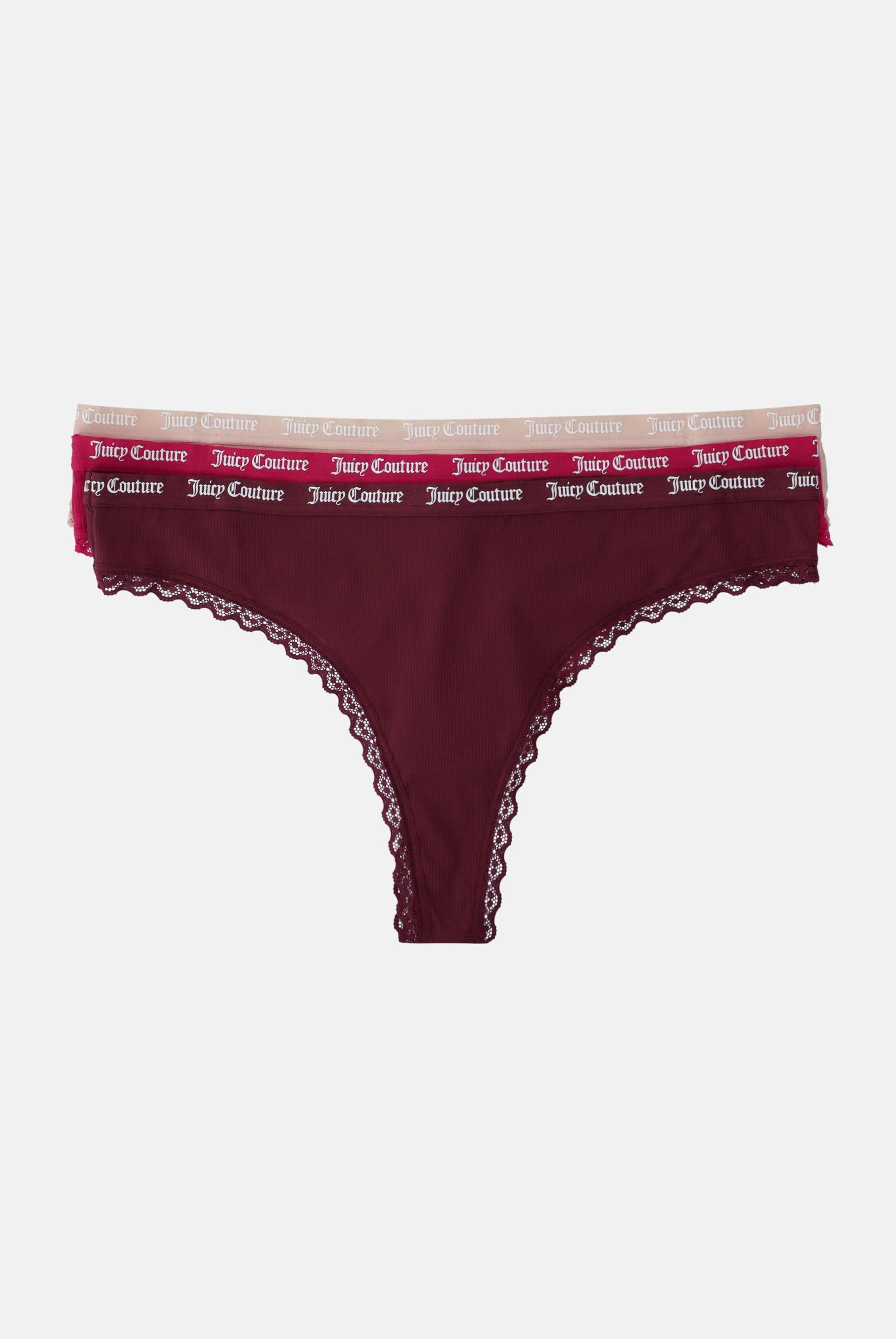 3 Packs De Strings En Microfibre Côtelée Avec Garniture En Dentelle