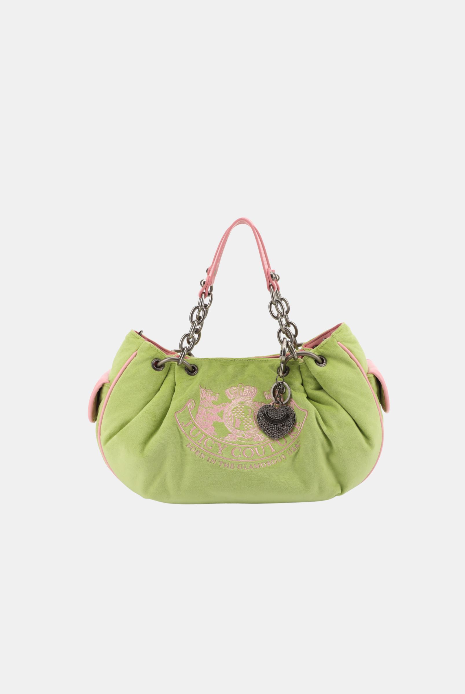 Pistachio Green Chain Handle Daydreamer Crest Velour Bag | Juicy