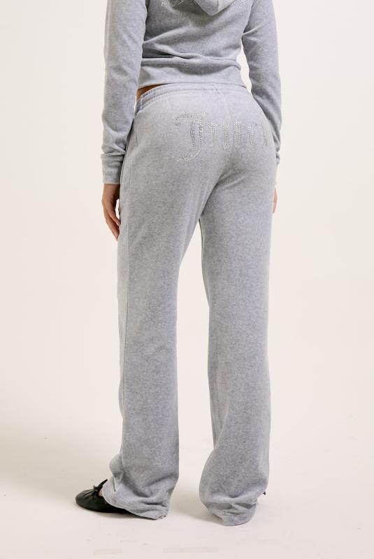 Silver Marl Cotton Velour Diamante Tracksuit Bottom Juicy