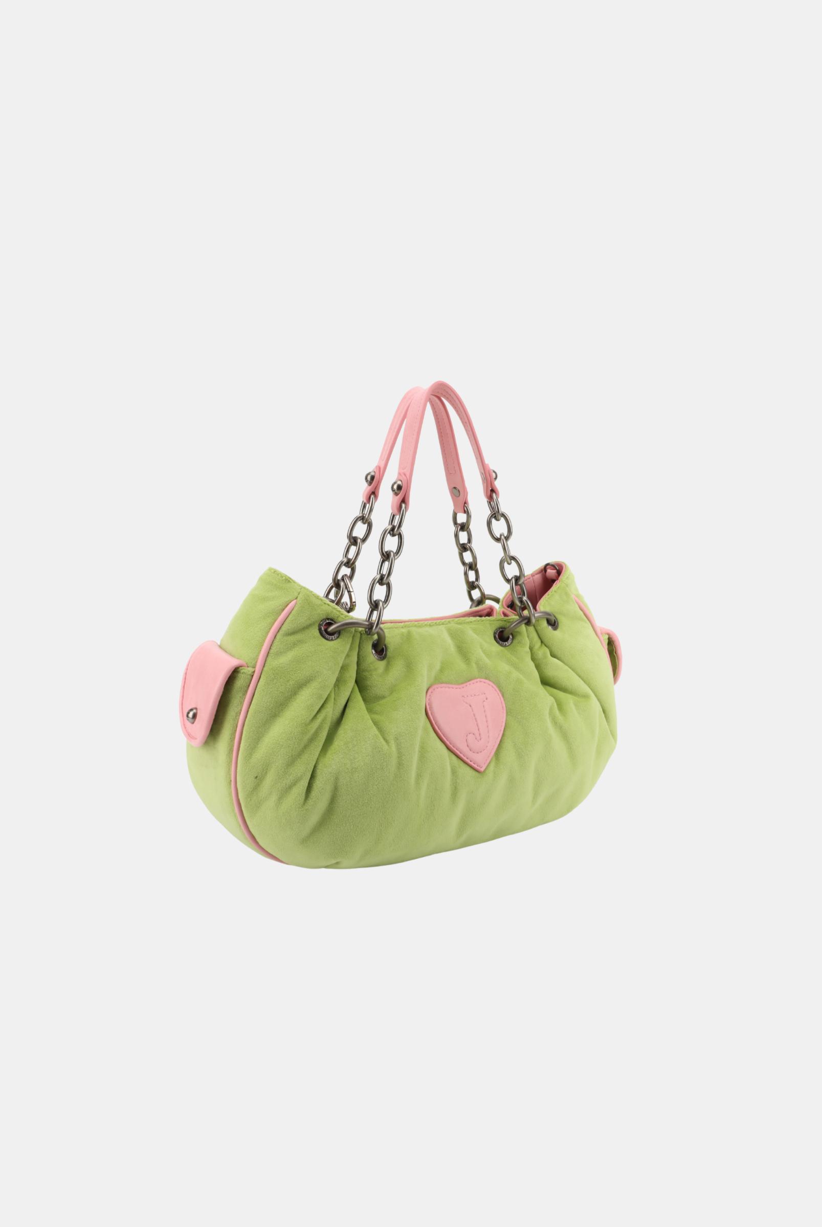 Pistachio Green Chain Handle Daydreamer Crest Velour Bag | Juicy