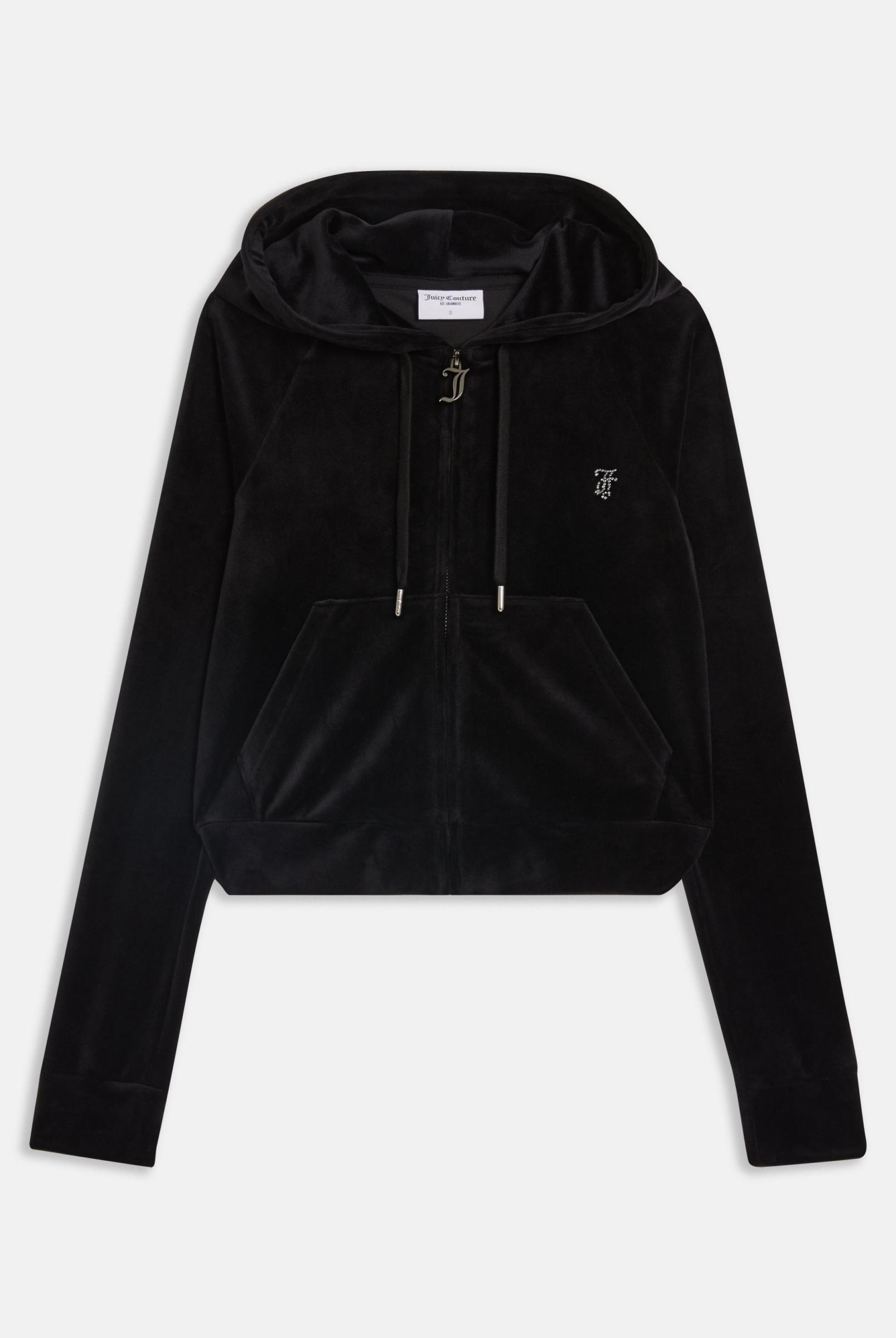 Black Diamante Velour Zip-through Hoodie | Juicy Couture Poland