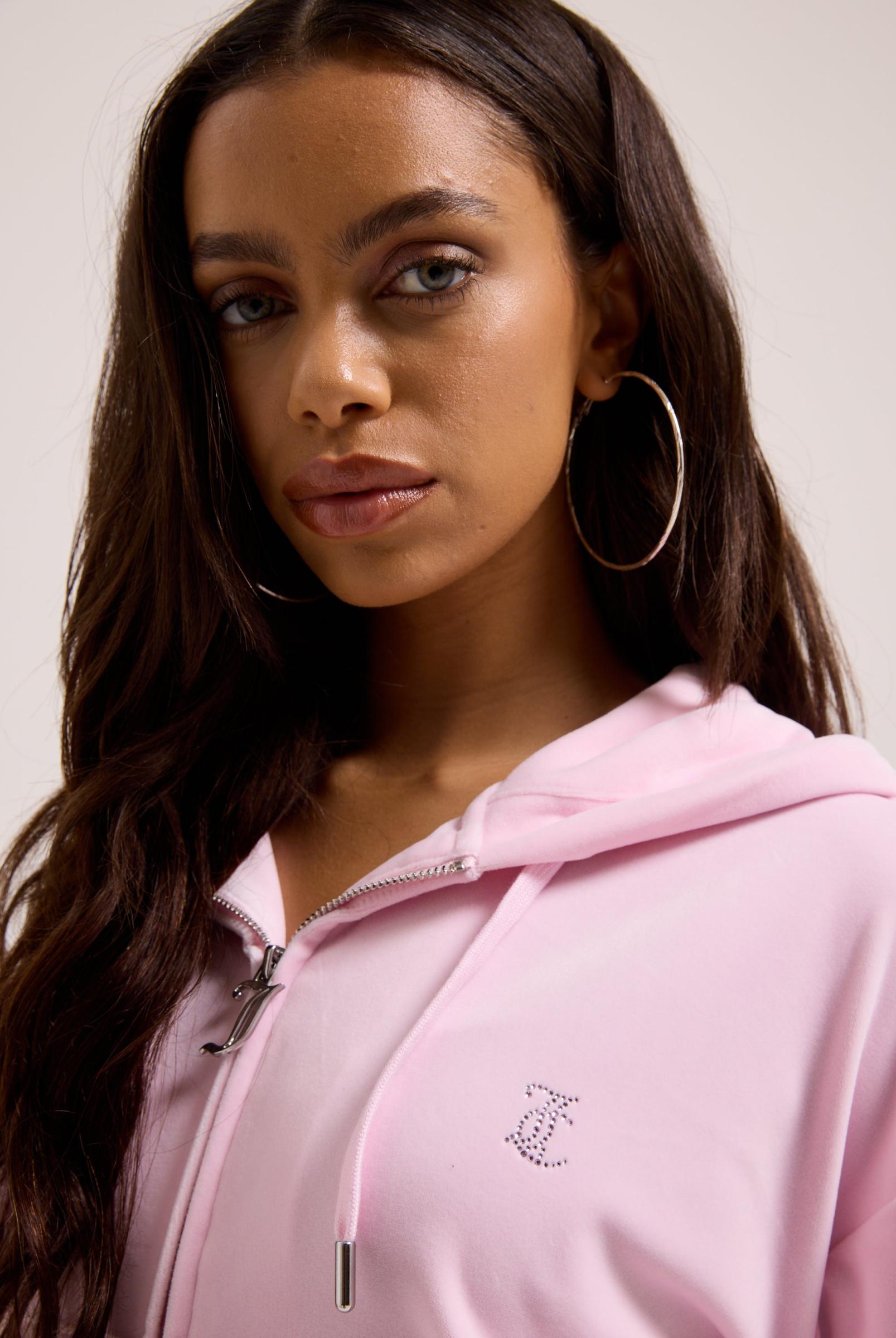 Flori De Cireș Contur Diamante Oversized Cropped Velur Hoodie
