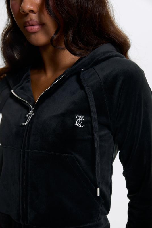 Black Diamante Velour Zip-through Hoodie | Juicy Couture Austria