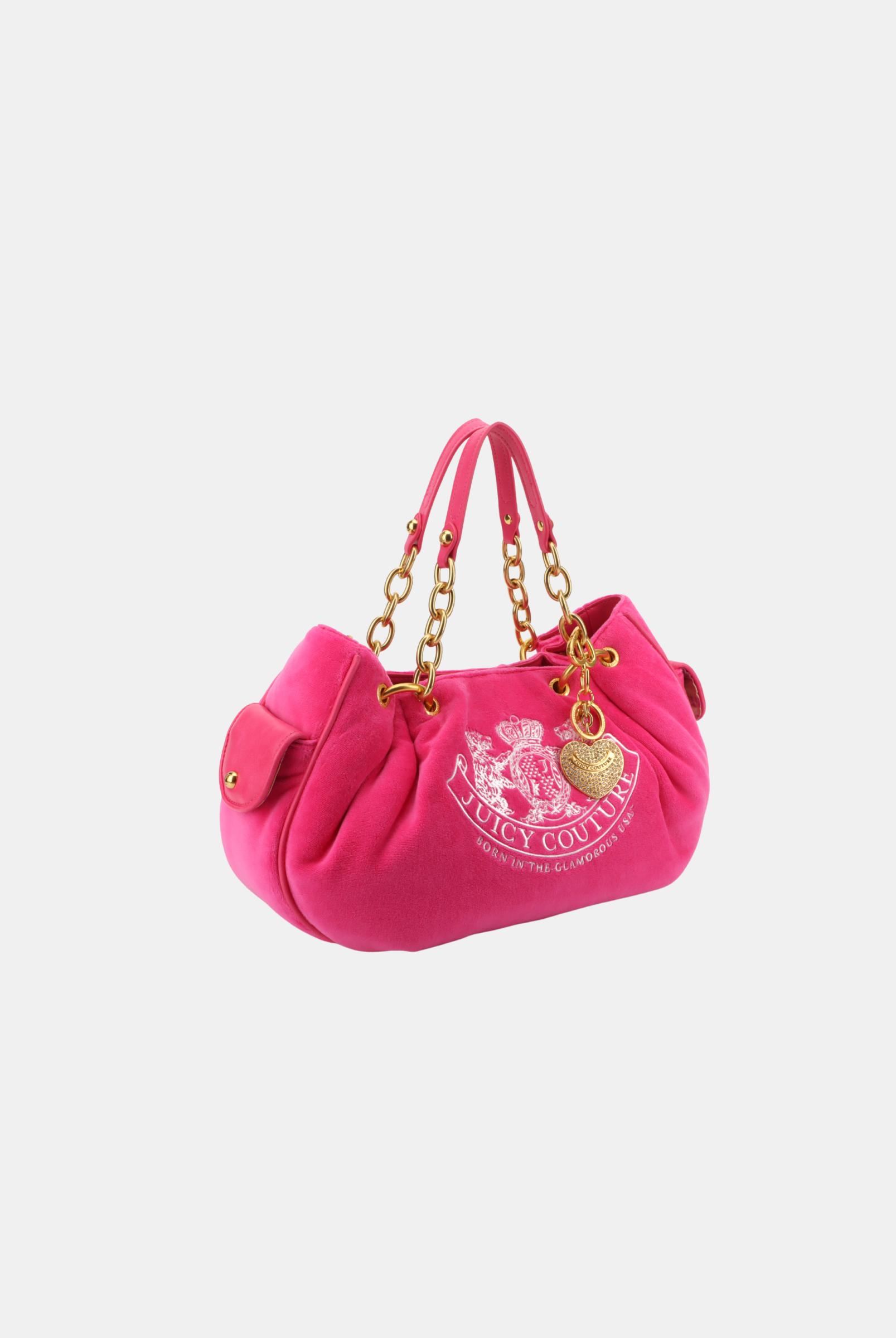 Pink Yarrow Chain Handle Daydreamer Crest Velour Bag | Juicy