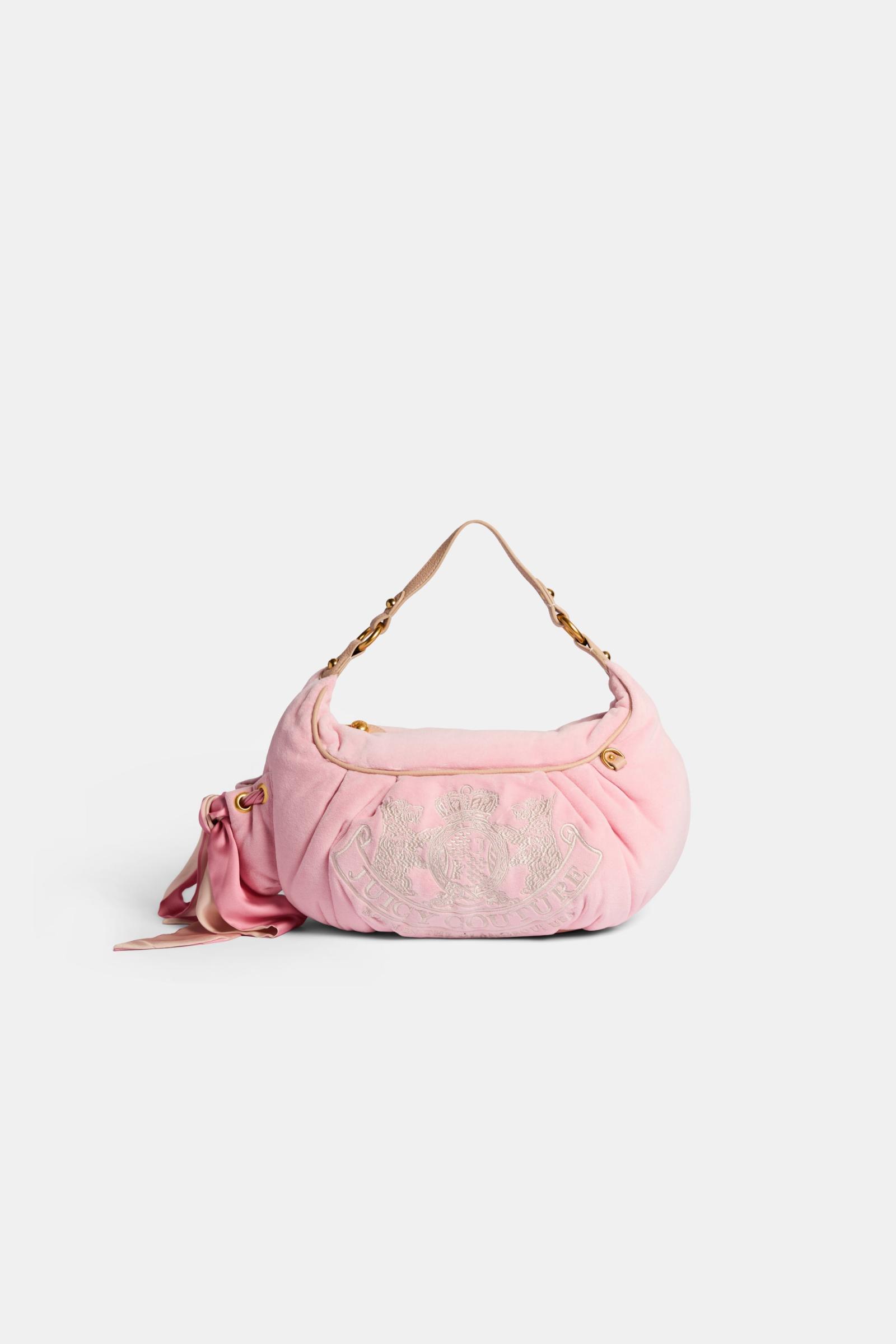 Juicy Pink Crest Velour Hobo Bag | Juicy Couture Spain