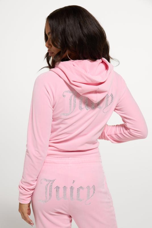 Juicy Pink Diamanté Velour Zip-through Hoodie | Juicy Couture Germany
