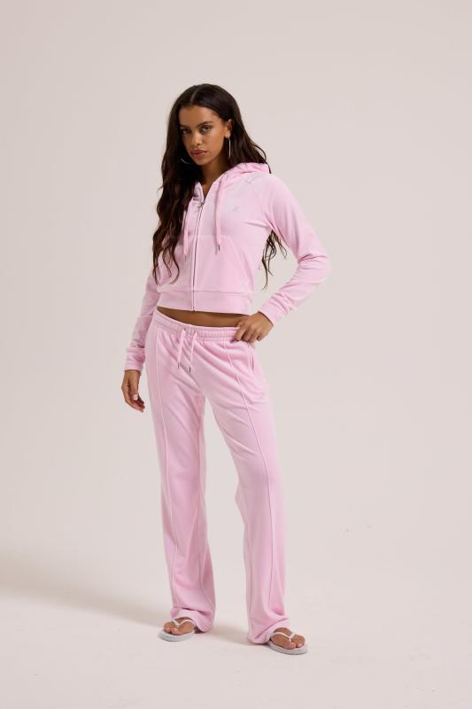 Cherry Blossom Outline Diamanté Velour Zip-through Hoodie | Juicy