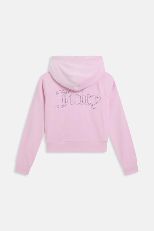 Cherry Blossom Outline Diamanté Velour Zip-through Hoodie | Juicy