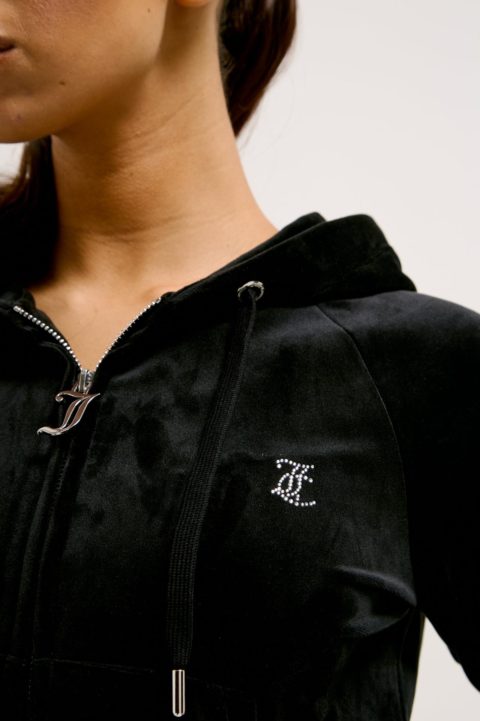 Black Diamante Velour Zip-through Hoodie | Juicy Couture Austria