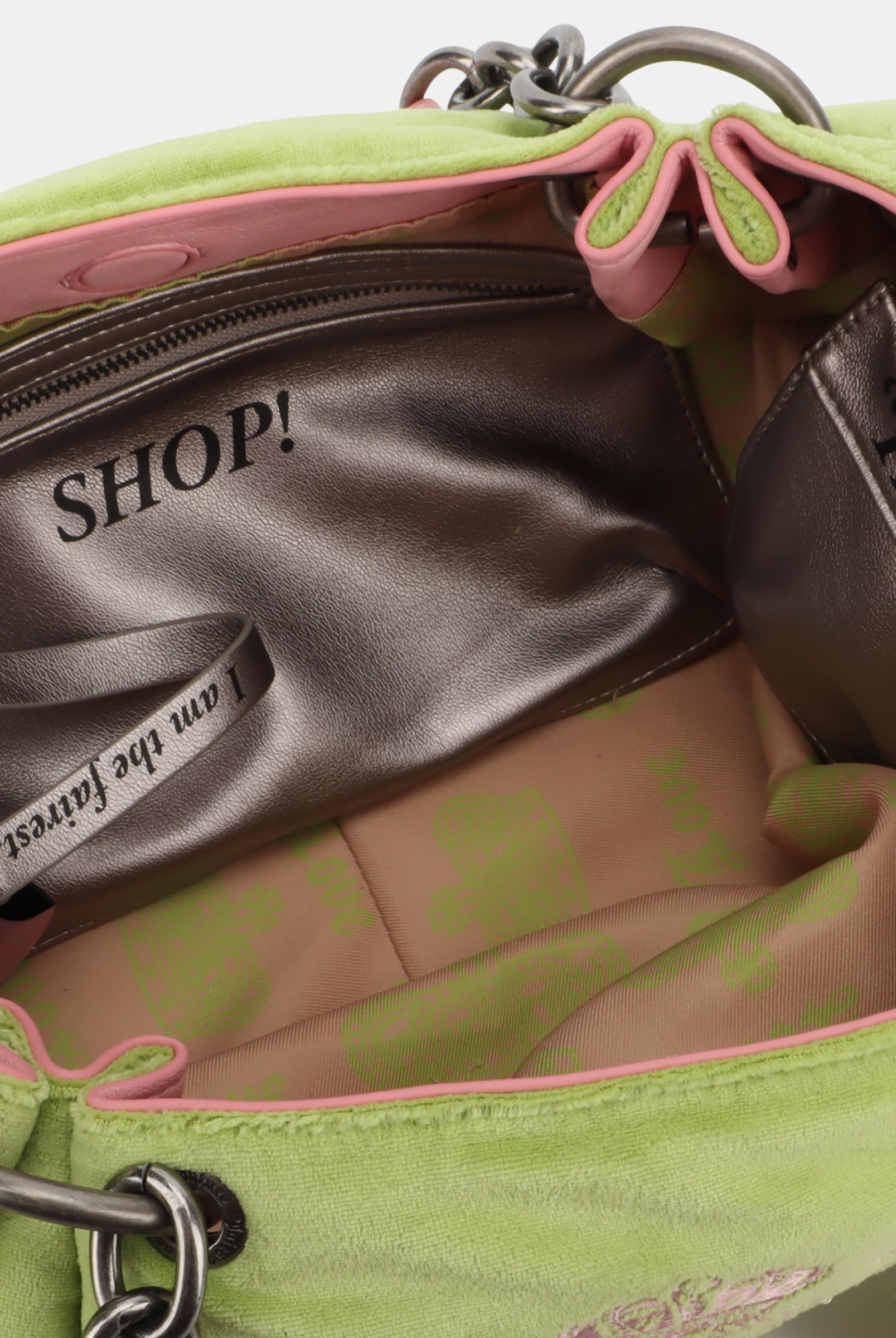 Pistachio Green Chain Handle Daydreamer Crest Velour Bag | Juicy