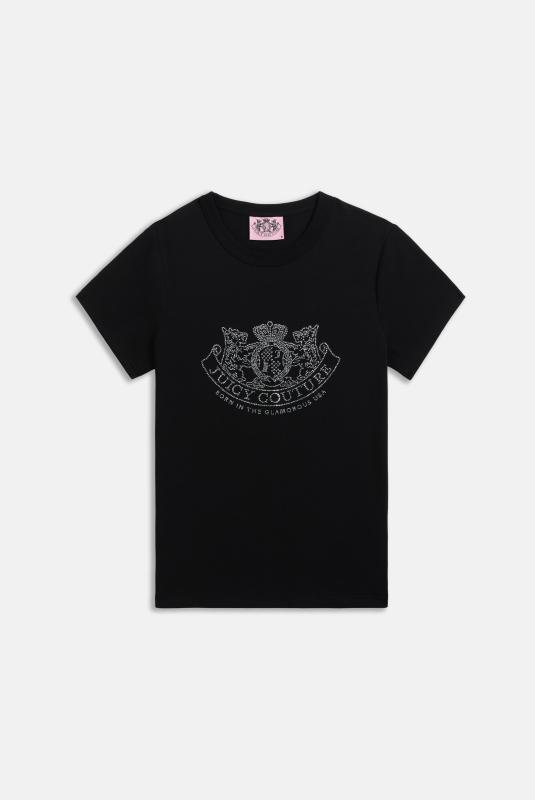 JUICY COUTURE★Contrast logo embroidery T-shirt JC189 Przeglądaj Czarny - Juicy Couture Fitted Diamante T-Shirt z