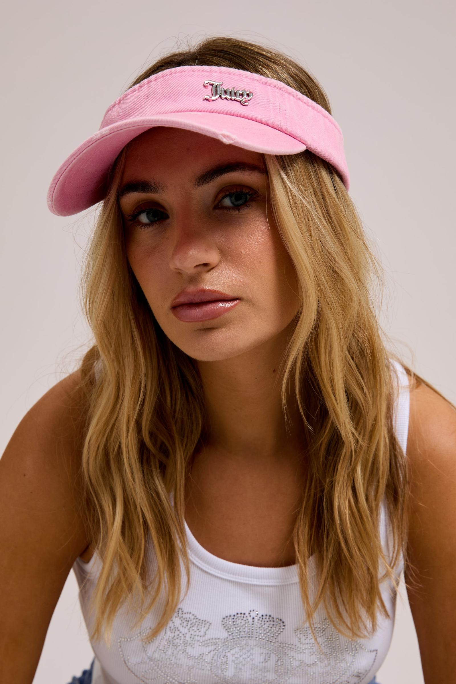 Pink Distressed Cotton Denim Visor | Juicy Couture France display picture 3