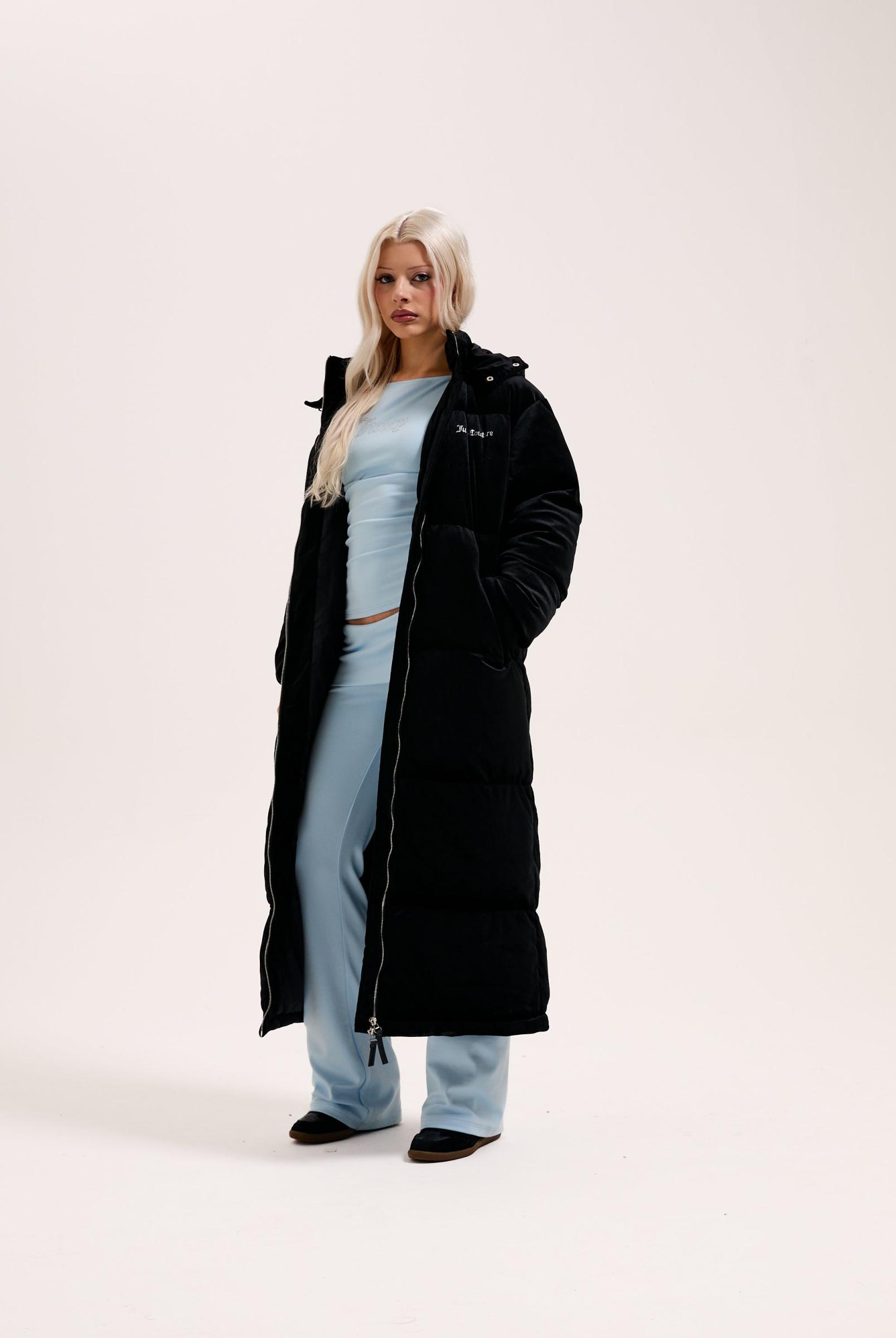 Black Velour Longline Puffa Jacket | Juicy Couture Portugal