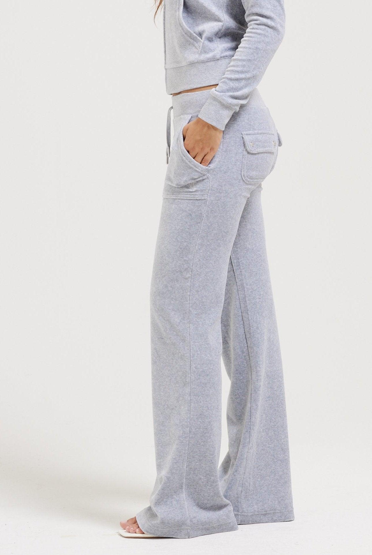 Silver Marl Low Rise Cotton Velour Track Pants | Juicy Couture France