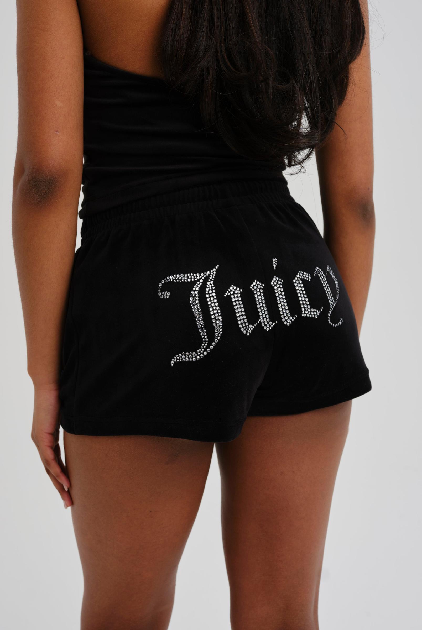 限定【JUICY COUTURE】Diamante ロゴ バンドゥ ショーツ 上下 Black Velour Diamante Track Shorts | Juicy Couture Belgium