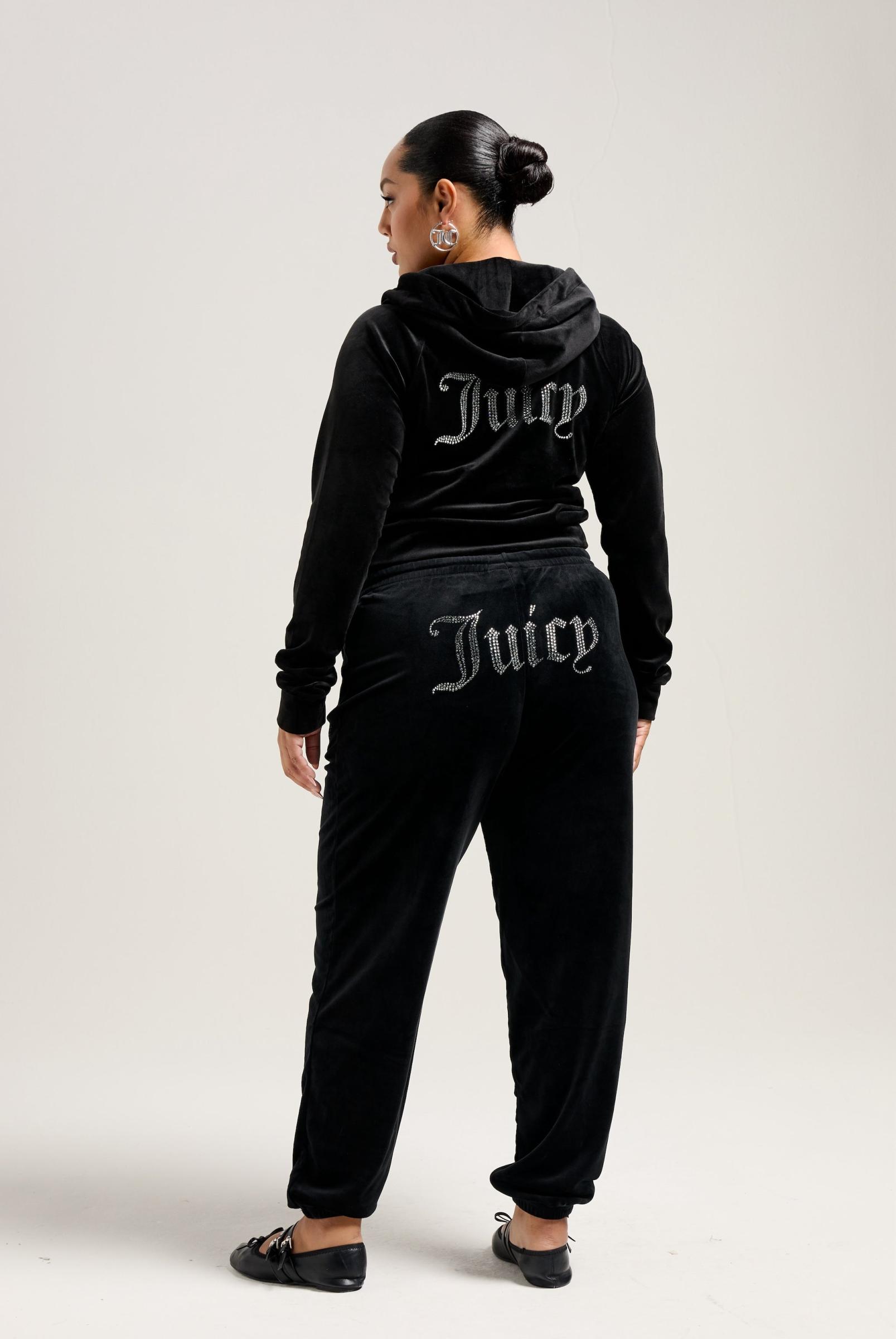 Black Diamante Velour Cuffed Bottoms | Juicy Couture Hungary