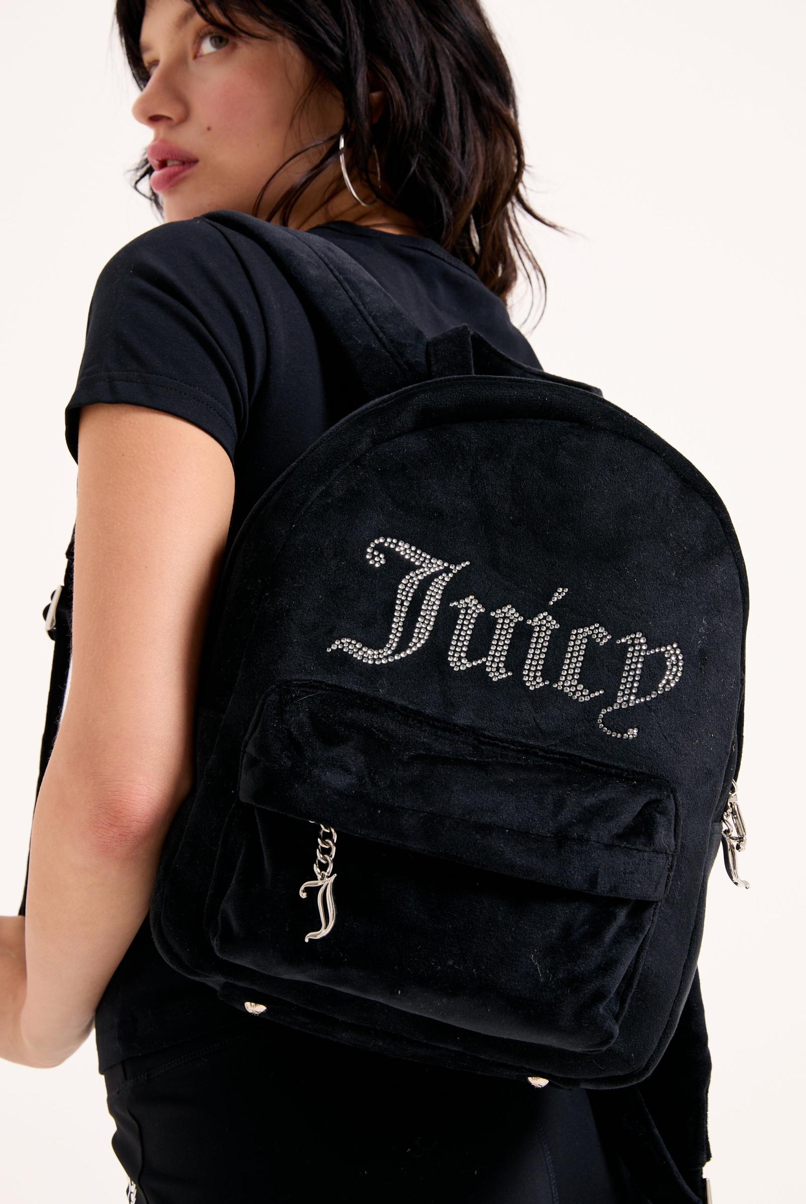 Black Diamante Velour Backpack | Juicy Couture Portugal