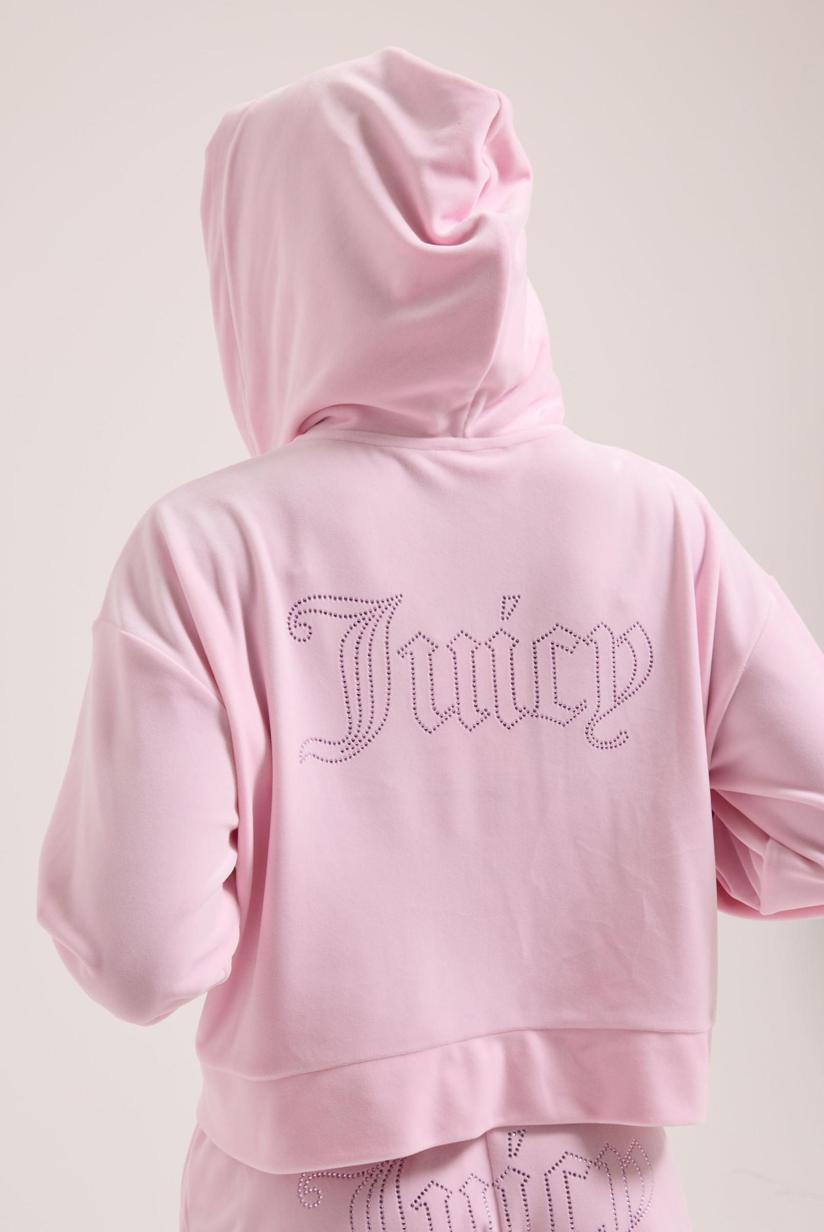 その他 JUICY CHERRY Flori De Cireș Contur Diamante Oversized Cropped Velur Hoodie