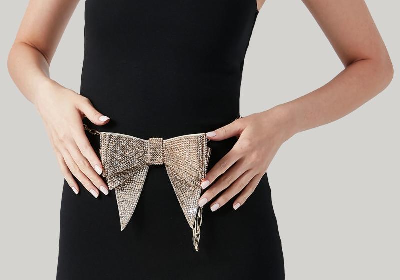Judith Leiber Crystal Bow Chain Belt Gold
