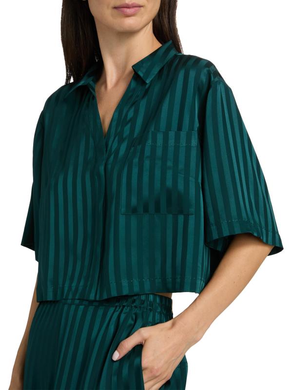 #5: بيجامة جاكار عالية الارتفاع مخططة من الحرير قابلة للغسل - جاكار السرو الداكن