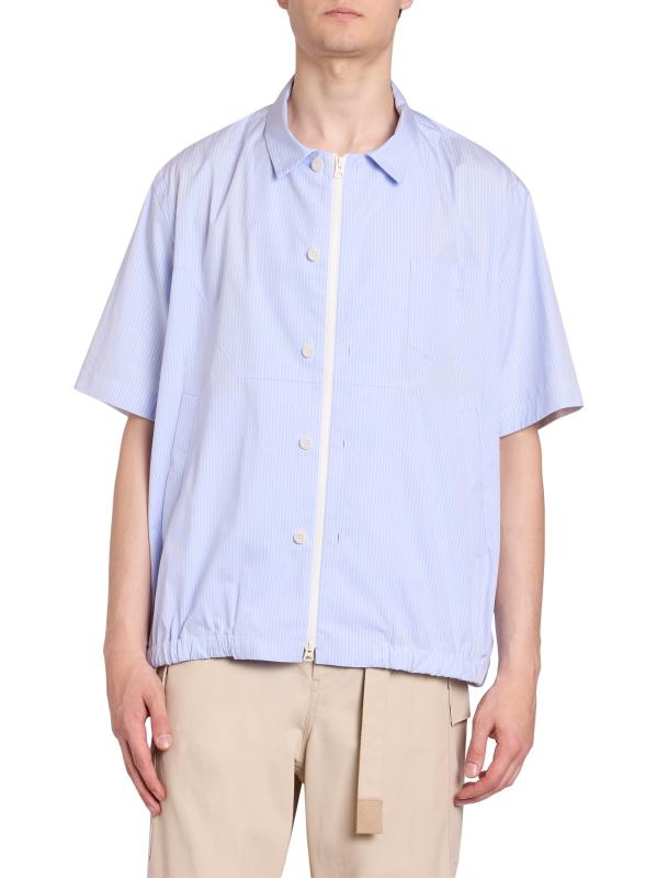 sacai / Cotton Poplin Shirt/半袖ブラウス/2/コットン/ブルー/ストライプ/24-07256 Shop Sacai - Striped Cotton Poplin Zip-Front Shirt | Saks Fifth