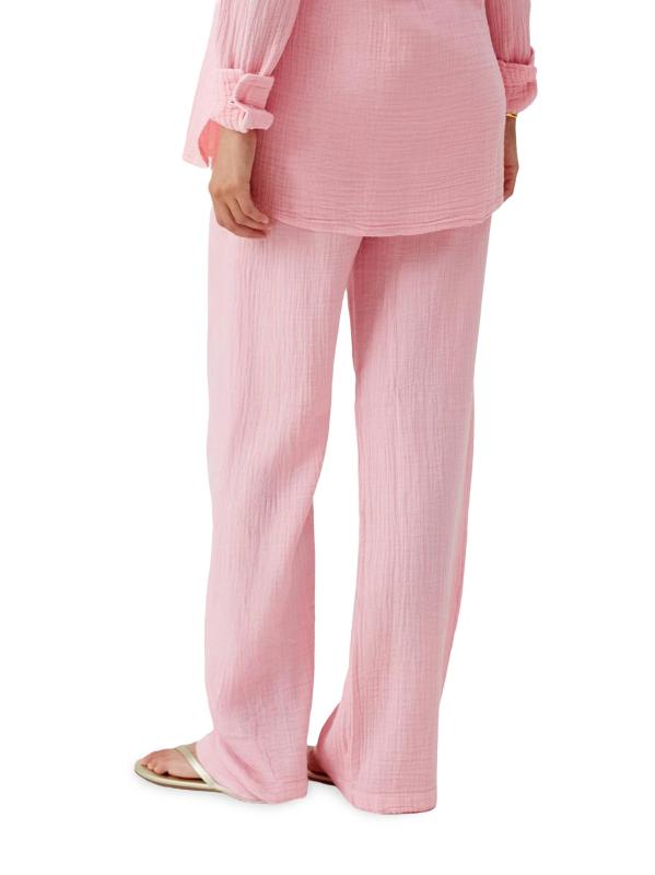 #3: بنطال كريسي كرينكل من القطن واسع الساق - وردة