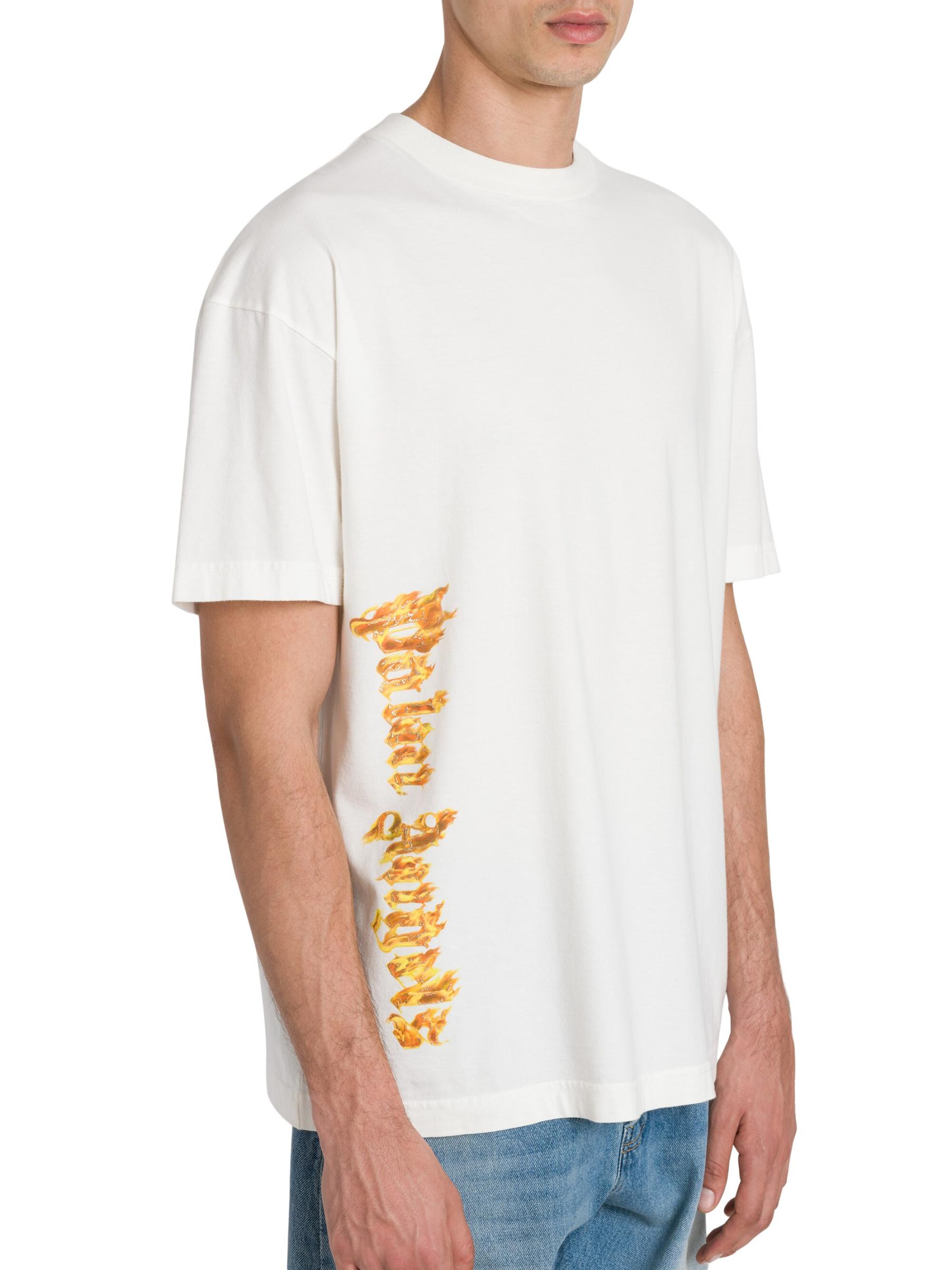 【コーデに遊び心を】Palm Angels バーニングパームTシャツ Palm Angels - バーニング・パーム・ロゴ・コットンTシャツ を