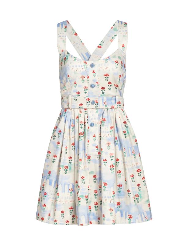 فستان قصير من القطن القابل للتمدد بالزهور من إيلين