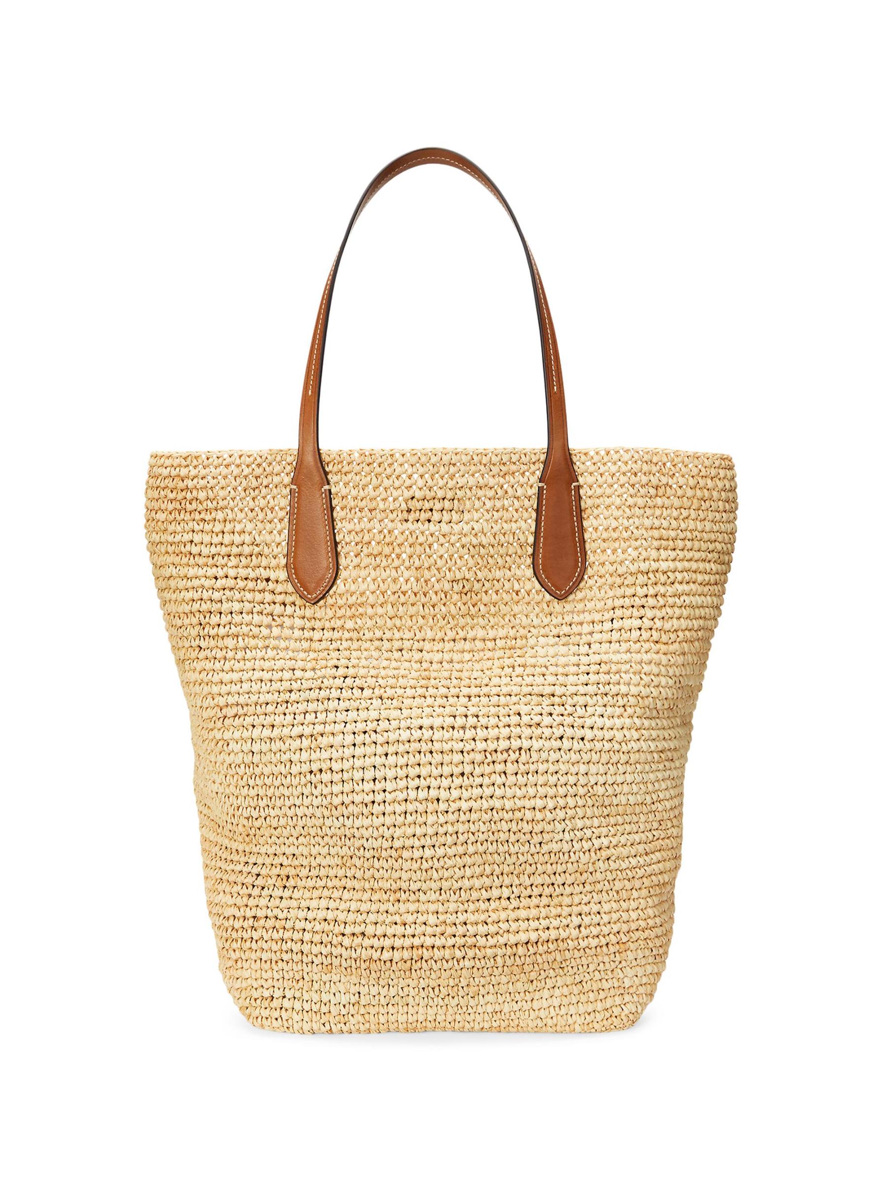 Shop Polo Ralph Lauren - Large Polo Raffia & Leather Tote Bag