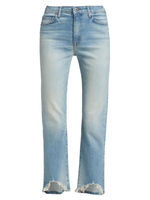 River High-Rise Distressed Stretch Straight-Leg Jeans