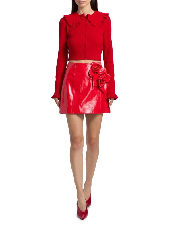 #7: تنورة قصيرة من الجلد الصناعي مزينة بـ Liva Rose - أحمر