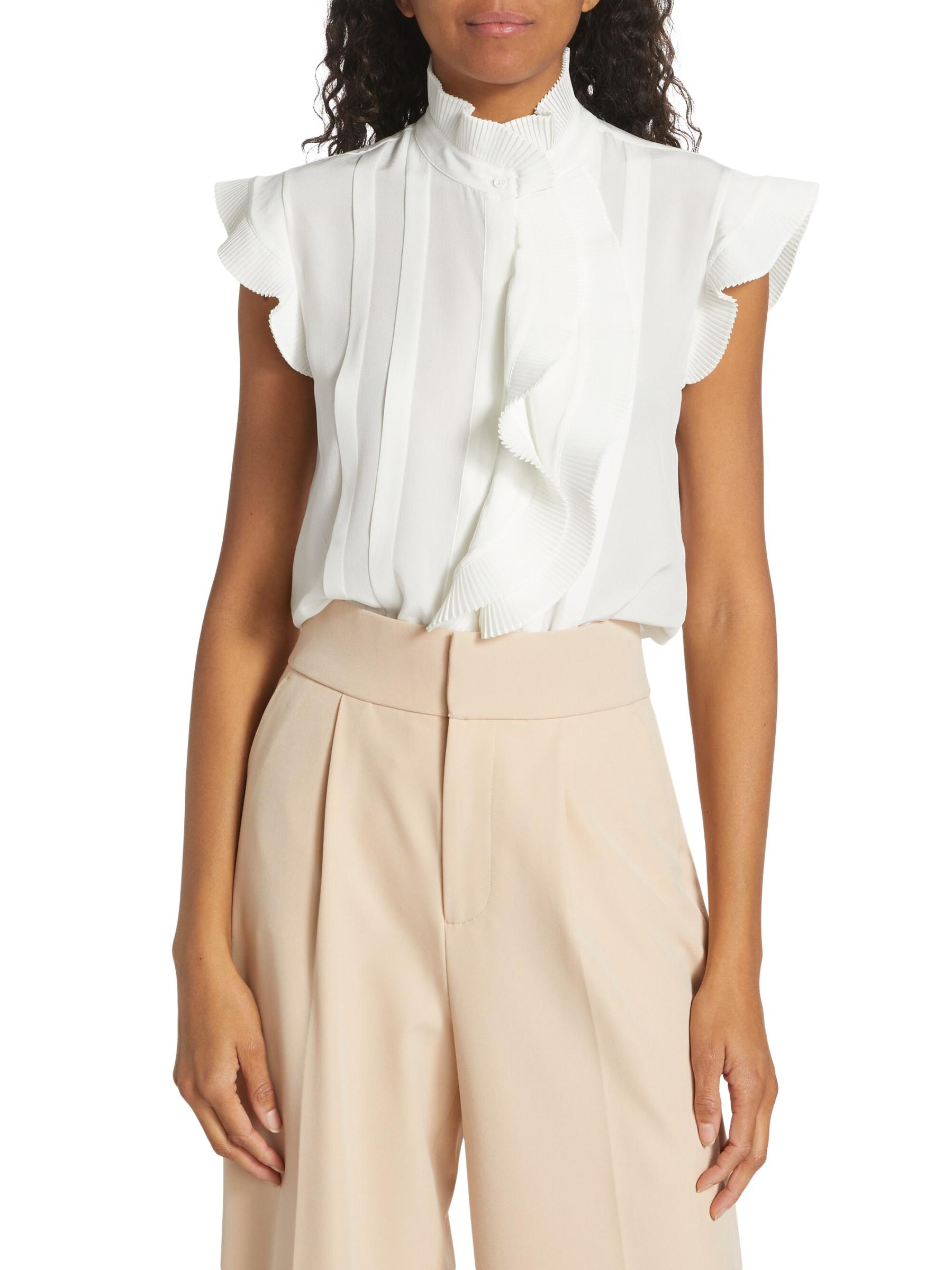 Shop Elie Tahari - The Chloe Silk Pleated Ruffled Blouse